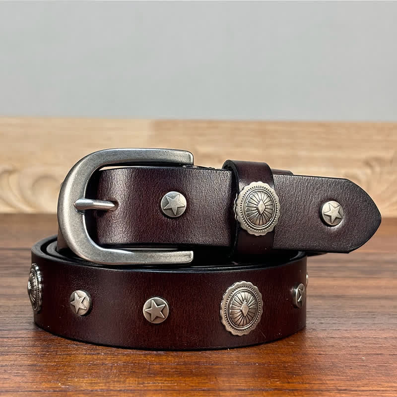 Cintura in pelle con borchie punk rock heavy metal Rvet - Marrone - 36 - image 4