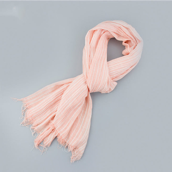 Sciarpa sottile leggera con motivo a strisce e linee bianche - Rosa - image 6