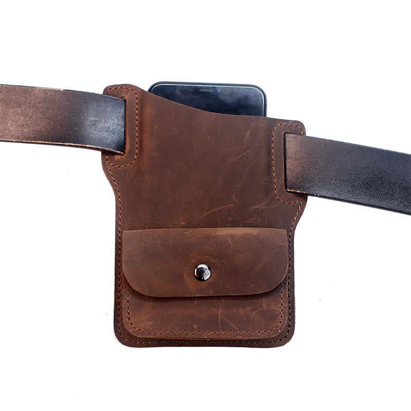 Borsa da cintura in vera pelle con ciondolo per cellulare da caffè - Caffè - image 0