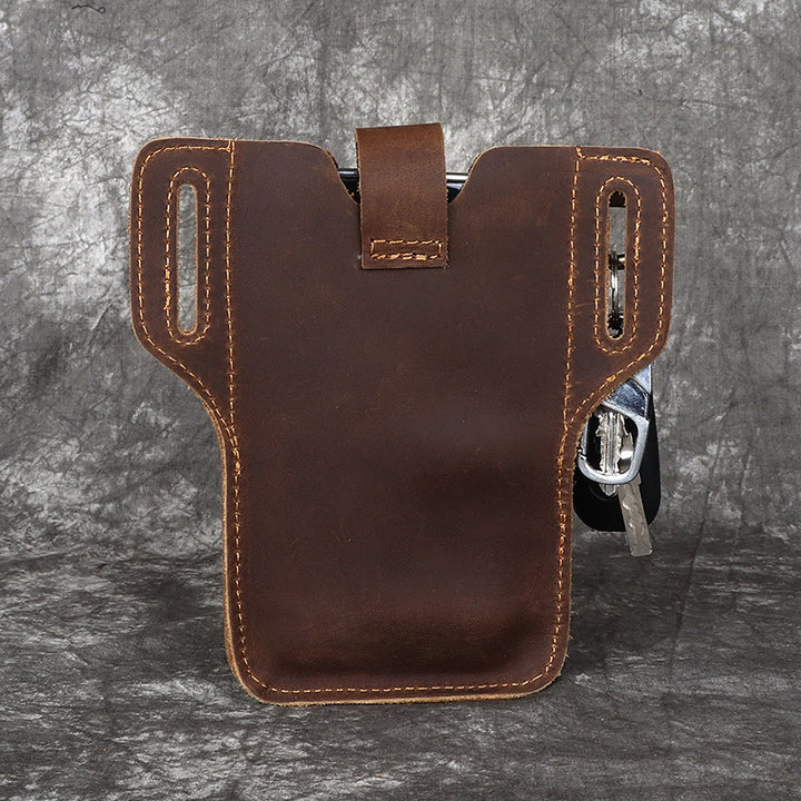 Porta cellulare vintage in pelle con cintura da appendere e portachiavi - image 3