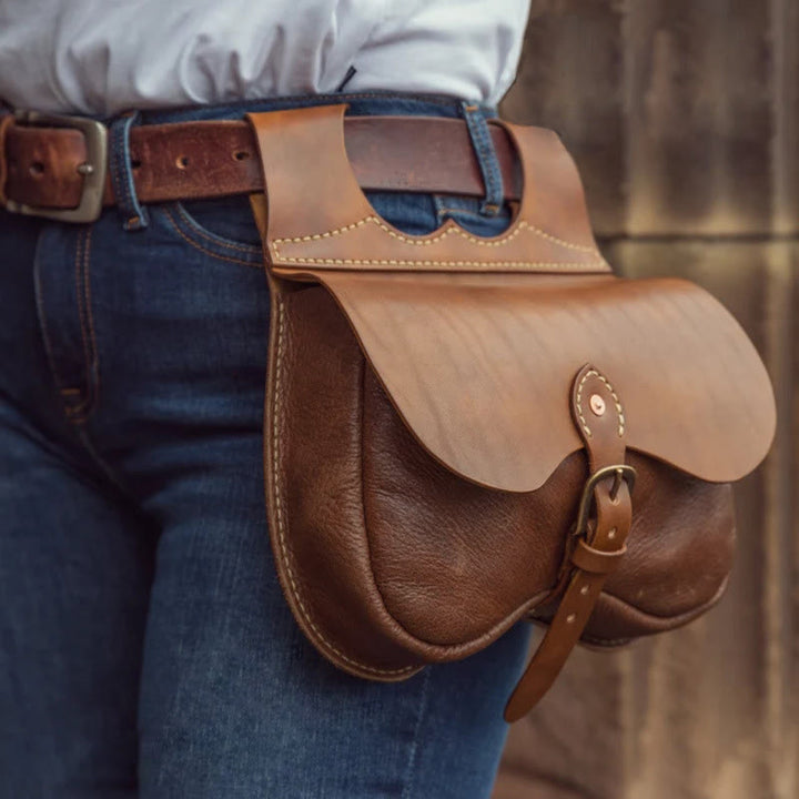 Borsa con cintura con fibbia in pelle stile vichingo robusto - Marrone - image 0