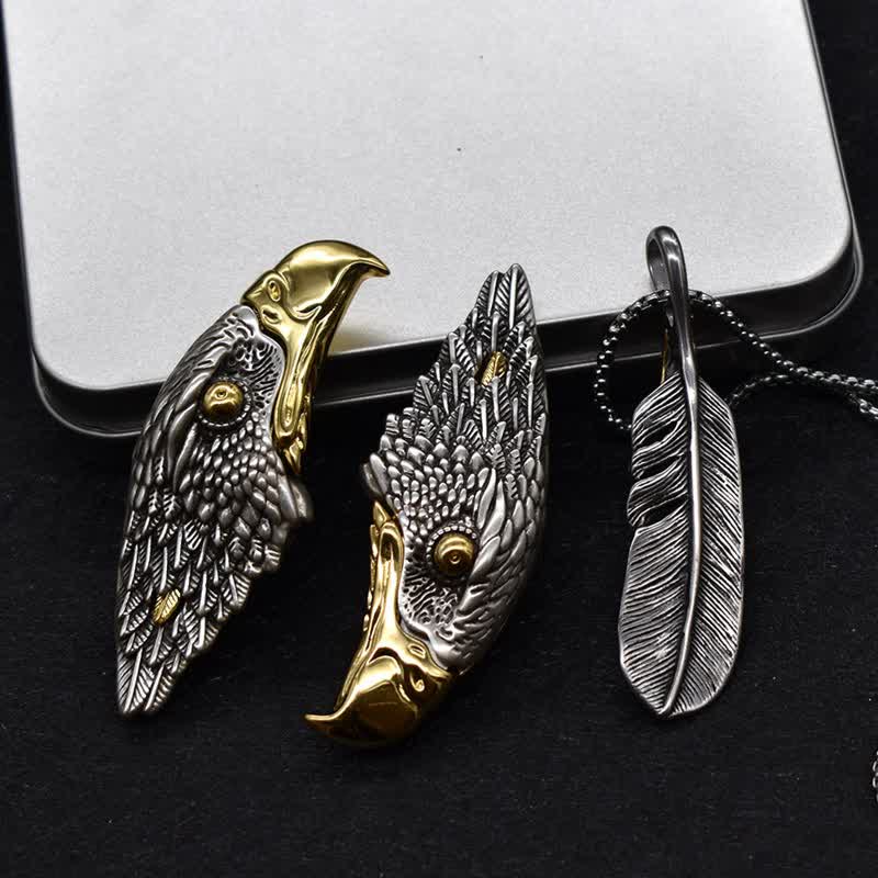 Collana con ciondolo a forma di piuma con coltello nascosto di aquila calva - image 6