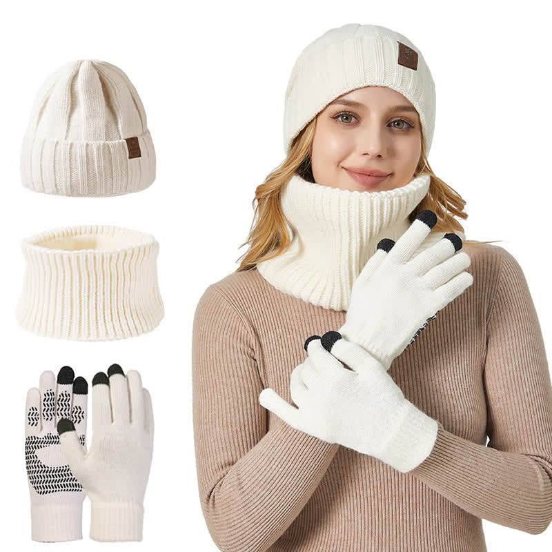 Set di 3 guanti scaldacollo unisex tinta unita - Bianco - Regolabile (22"-23 1/4") - image 4