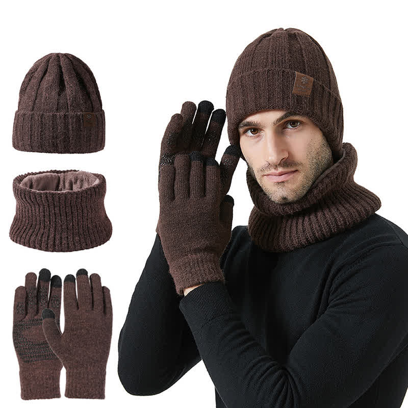 Set di 3 guanti scaldacollo unisex tinta unita - Caffè - Regolabile (22"-23 1/4") - image 5