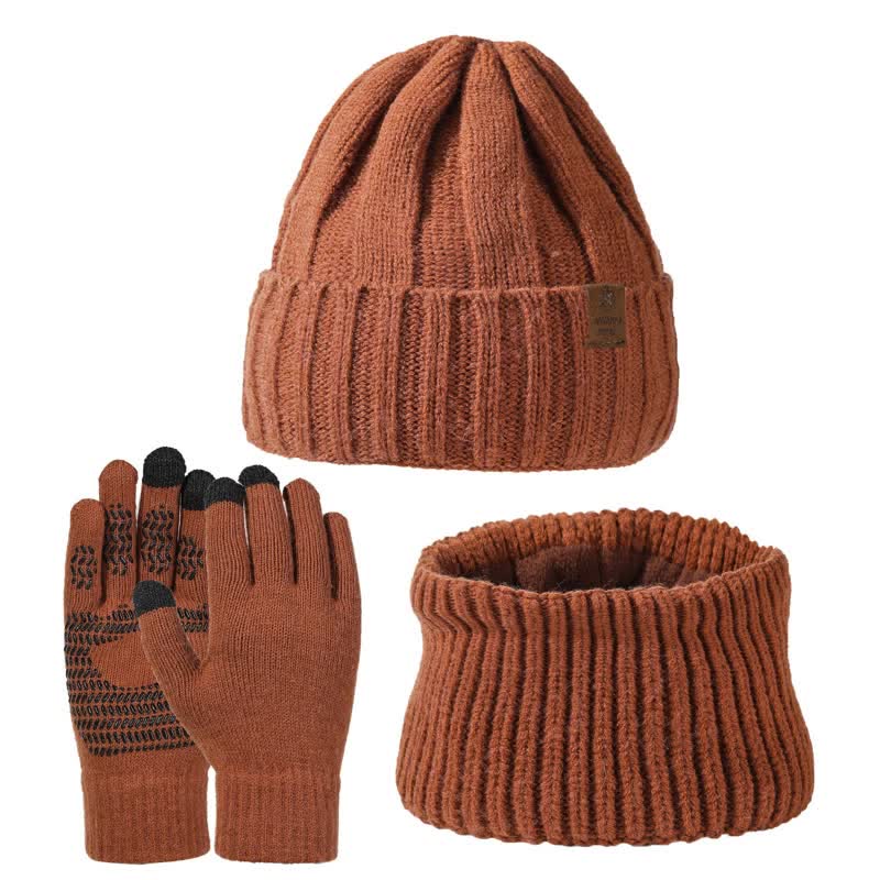 Set di 3 guanti scaldacollo unisex tinta unita - Caramello - Regolabile (22"-23 1/4") - image 0