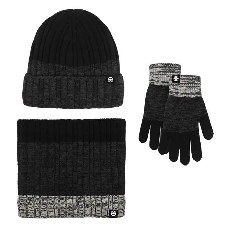 Set di 3 guanti scaldacollo e cappello abbinati con colori sfumati unisex - Nero - Regolabile (21 1/4"-22 7/8") - image 19