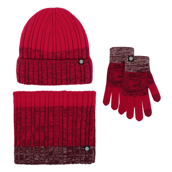 Set di 3 guanti scaldacollo e cappello abbinati con colori sfumati unisex - Rosso - Regolabile (21 1/4"-22 7/8") - image 9