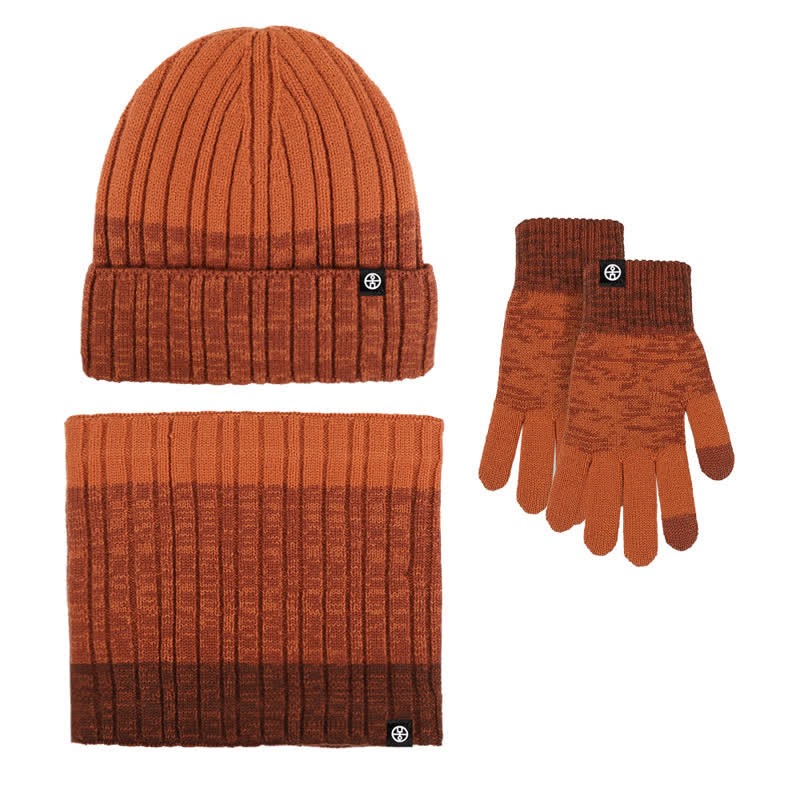 Set di 3 guanti scaldacollo e cappello abbinati con colori sfumati unisex - Caramello - Regolabile (21 1/4"-22 7/8") - image 14