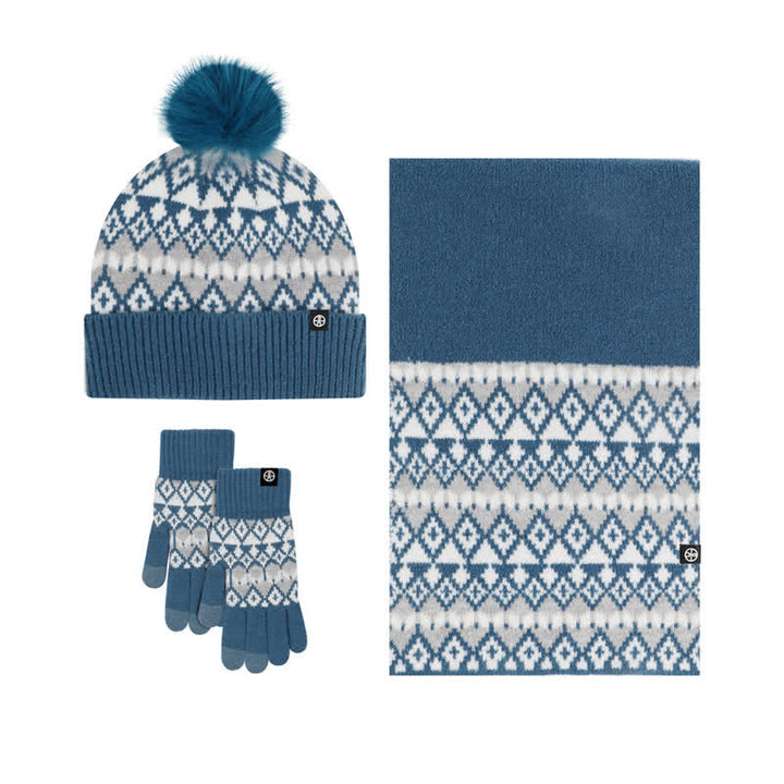 3 pezzi unisex comfort diamante modello lavorato a maglia cappello sciarpa guanti set - Acciaio Blu - Regolabile (21 1/4"-22 7/8") - image 16