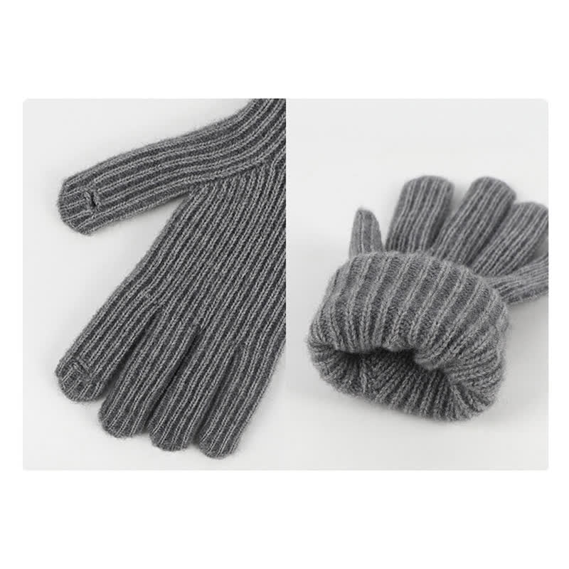 Set di 3 cappelli, sciarpe e guanti lavorati a maglia con motivo a righe unisex e palline di pelo - image 9