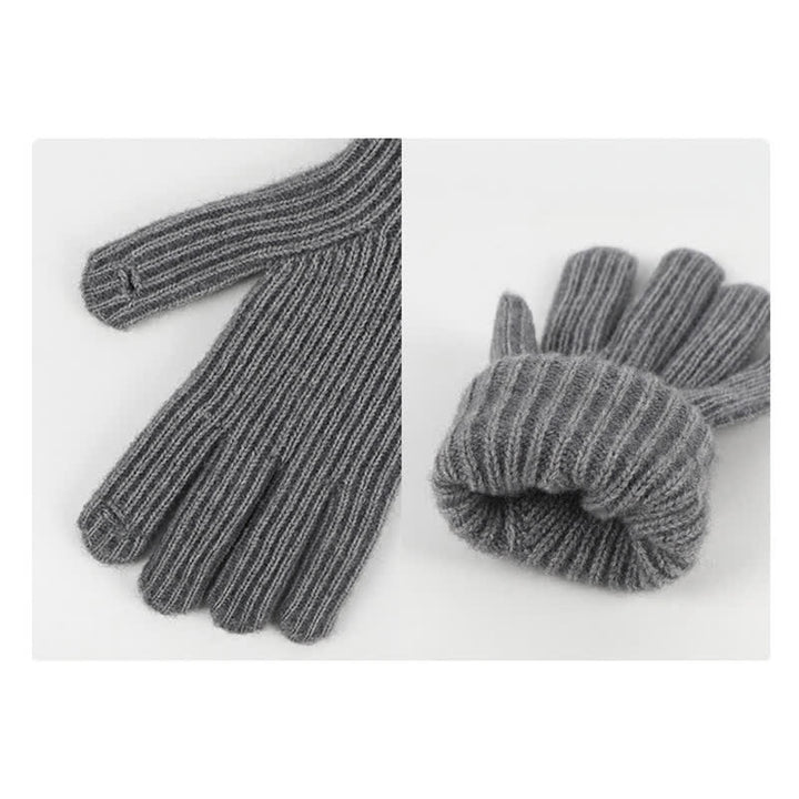 Set di 3 cappelli, sciarpe e guanti lavorati a maglia con motivo a righe unisex e palline di pelo - image 9