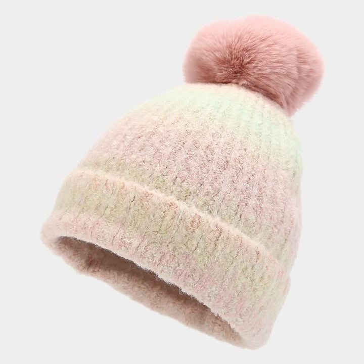 3 pezzi unisex colorato tie-dyed palla di pelliccia lavorato a maglia cappello sciarpa guanti set - image 16