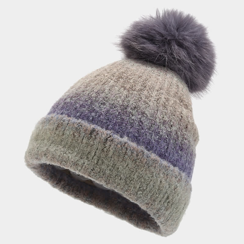 3 pezzi unisex colorato tie-dyed palla di pelliccia lavorato a maglia cappello sciarpa guanti set - image 1