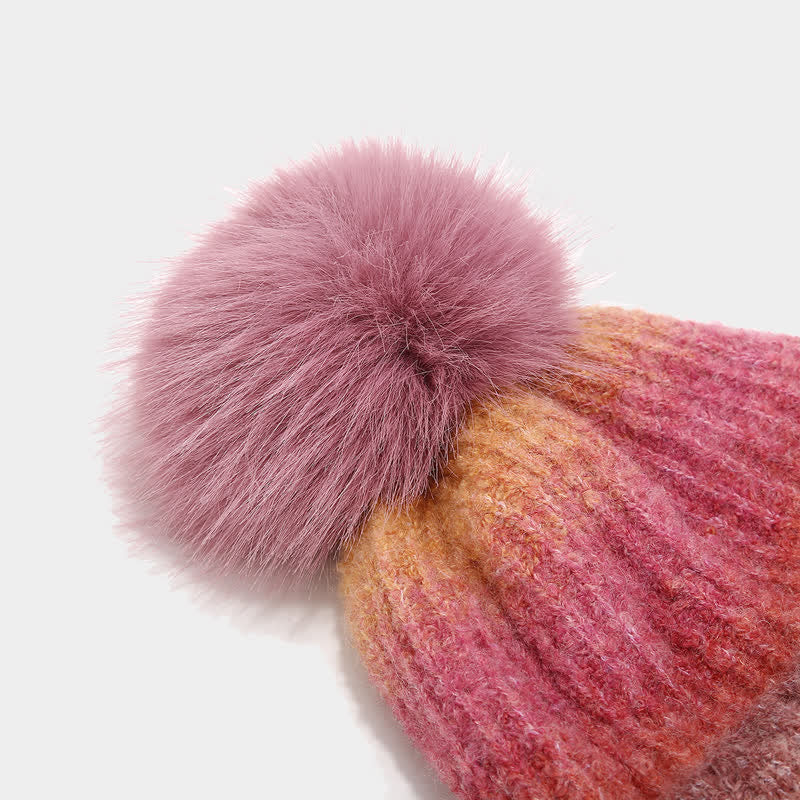 3 pezzi unisex colorato tie-dyed palla di pelliccia lavorato a maglia cappello sciarpa guanti set - image 7