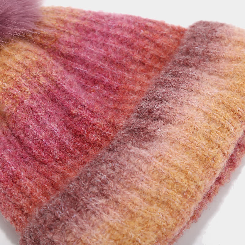 3 pezzi unisex colorato tie-dyed palla di pelliccia lavorato a maglia cappello sciarpa guanti set - image 8