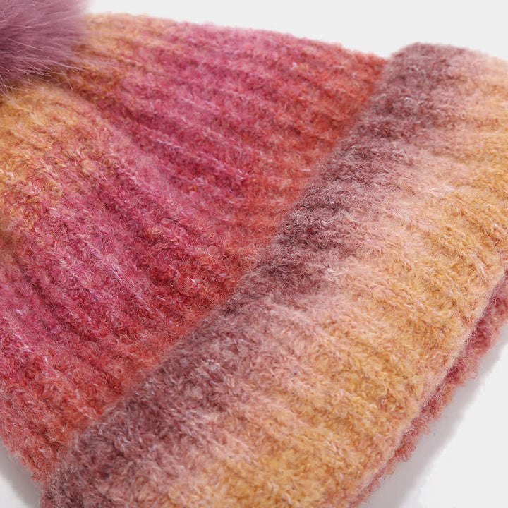 3 pezzi unisex colorato tie-dyed palla di pelliccia lavorato a maglia cappello sciarpa guanti set - image 8