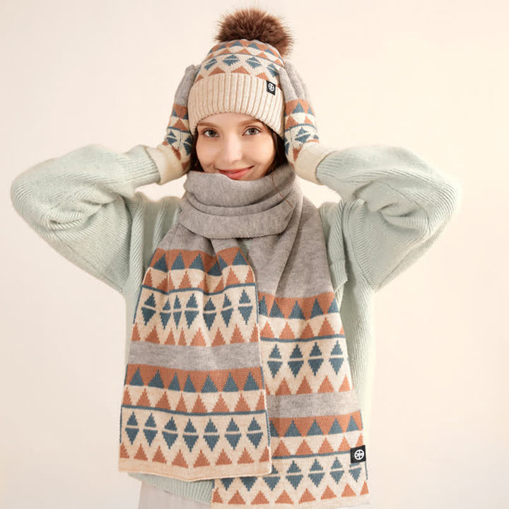 3 pezzi unisex triangolo modello pelliccia pompon cappello lavorato a maglia sciarpa guanti set - image 10