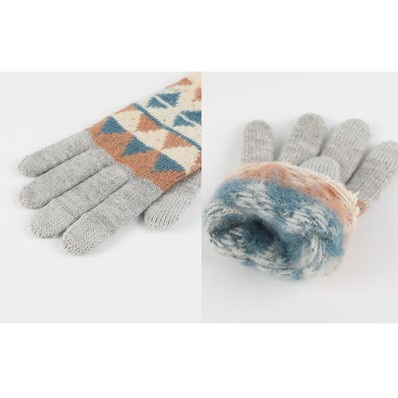 3 pezzi unisex triangolo modello pelliccia pompon cappello lavorato a maglia sciarpa guanti set - image 14
