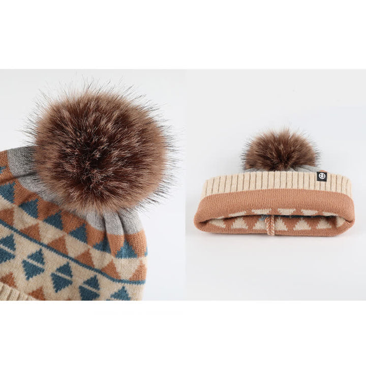 3 pezzi unisex triangolo modello pelliccia pompon cappello lavorato a maglia sciarpa guanti set - image 12