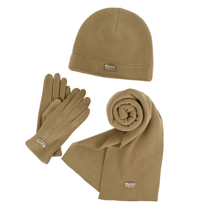 Set di 3 cappelli, sciarpe e guanti in pile polare tinta unita unisex - image 6