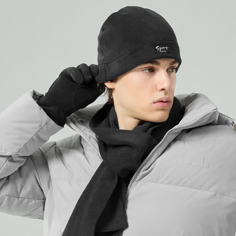 Set di 3 cappelli, sciarpe e guanti in pile polare tinta unita unisex - image 13