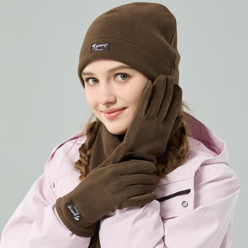 Set di 3 cappelli, sciarpe e guanti in pile polare tinta unita unisex - image 1