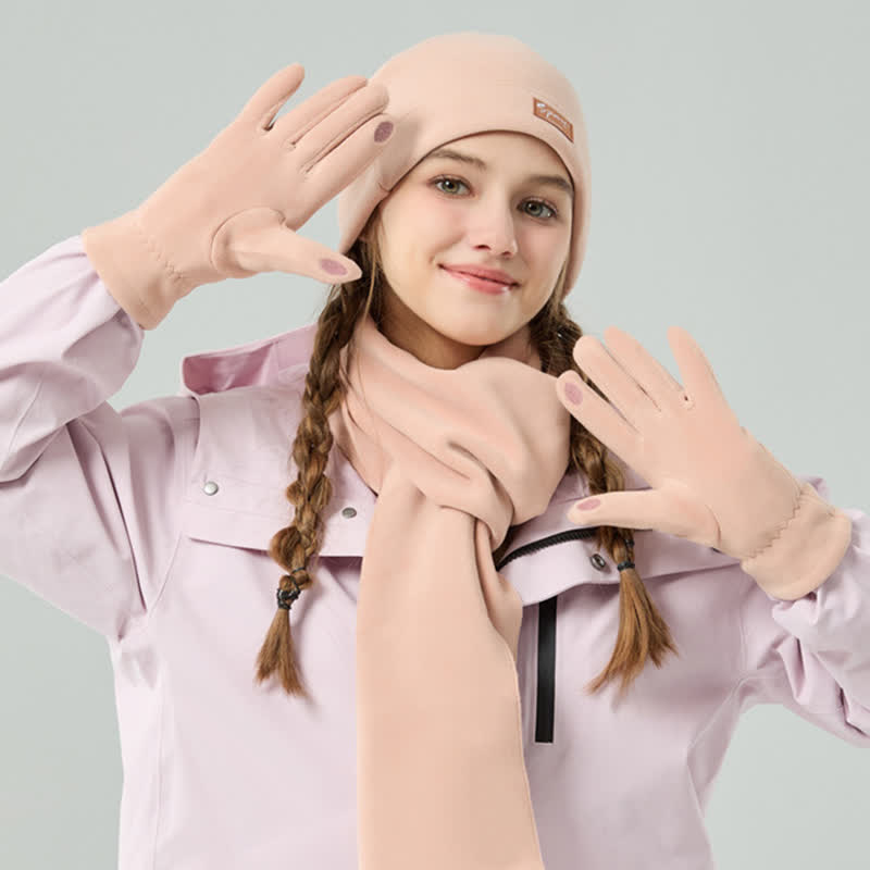 Set di 3 cappelli, sciarpe e guanti in pile polare tinta unita unisex - image 10