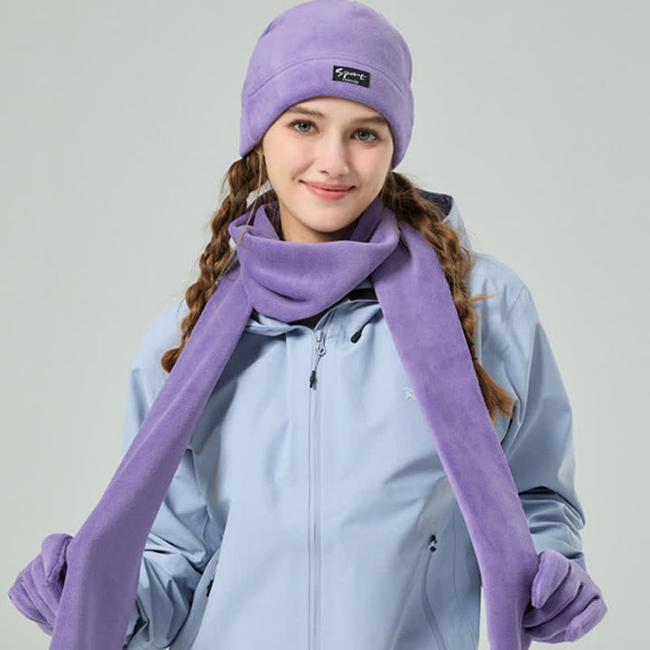 Set di 3 cappelli, sciarpe e guanti in pile polare tinta unita unisex - image 19