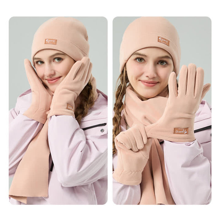 Set di 3 cappelli, sciarpe e guanti in pile polare tinta unita unisex - image 11