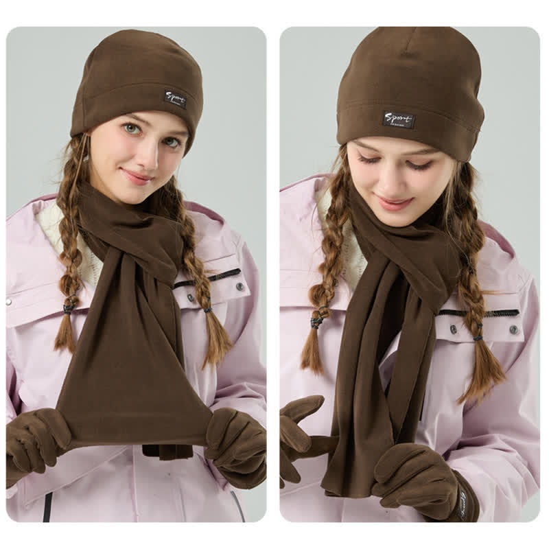 Set di 3 cappelli, sciarpe e guanti in pile polare tinta unita unisex - image 2