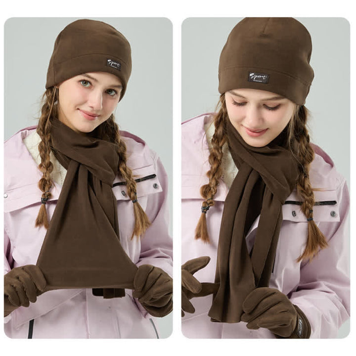 Set di 3 cappelli, sciarpe e guanti in pile polare tinta unita unisex - image 2