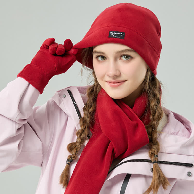 Set di 3 cappelli, sciarpe e guanti in pile polare tinta unita unisex - image 15