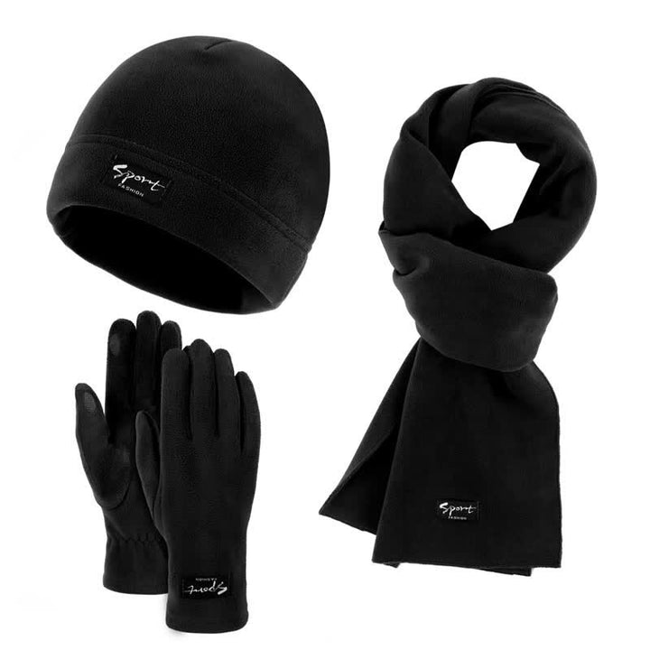 Set di 3 cappelli, sciarpe e guanti in pile polare tinta unita unisex - Nero - Regolabile (21 1/4"-22 7/8") - image 12
