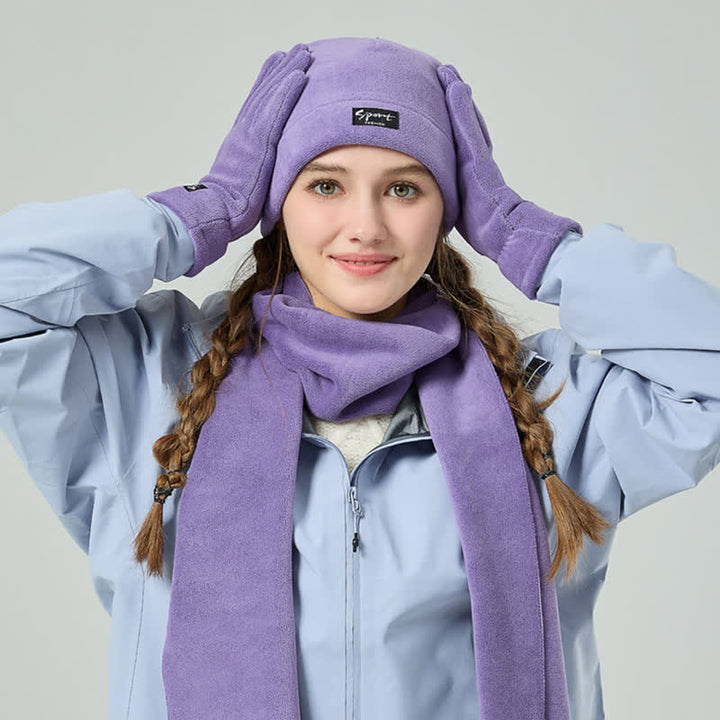 Set di 3 cappelli, sciarpe e guanti in pile polare tinta unita unisex - image 20