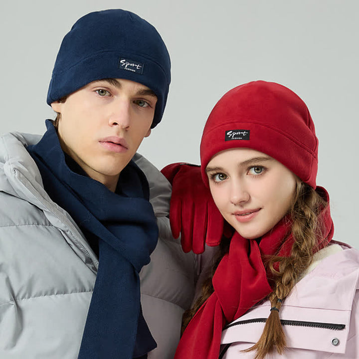 Set di 3 cappelli, sciarpe e guanti in pile polare tinta unita unisex - image 17