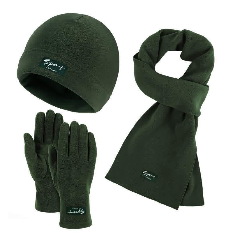 Set di 3 cappelli, sciarpe e guanti in pile polare tinta unita unisex - Verde scuro - Regolabile (21 1/4"-22 7/8") - image 23