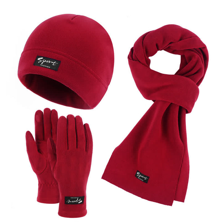 Set di 3 cappelli, sciarpe e guanti in pile polare tinta unita unisex - Rosso - Regolabile (21 1/4"-22 7/8") - image 14