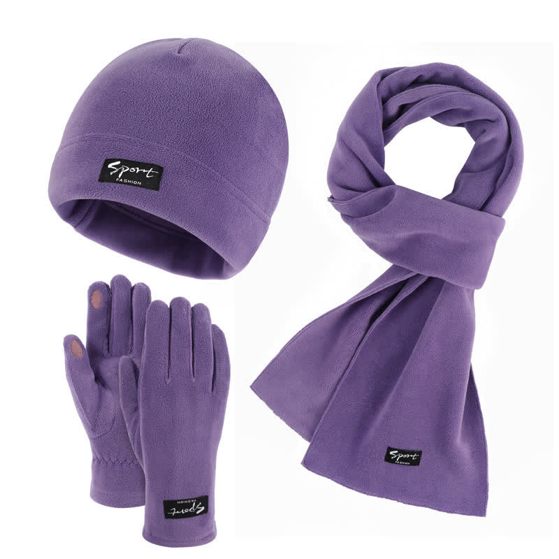 Set di 3 cappelli, sciarpe e guanti in pile polare tinta unita unisex - Viola - Regolabile (21 1/4"-22 7/8") - image 18