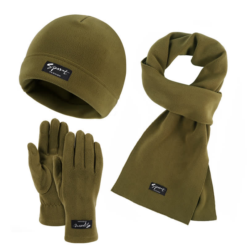 Set di 3 cappelli, sciarpe e guanti in pile polare tinta unita unisex - Verde militare - Regolabile (21 1/4"-22 7/8") - image 21