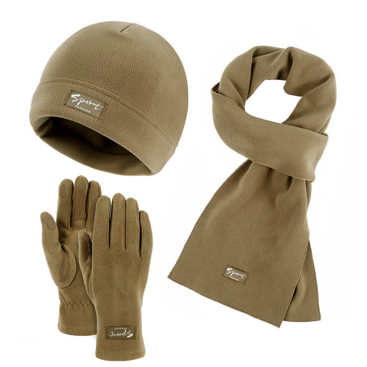 Set di 3 cappelli, sciarpe e guanti in pile polare tinta unita unisex - Cachi - Regolabile (21 1/4"-22 7/8") - image 3