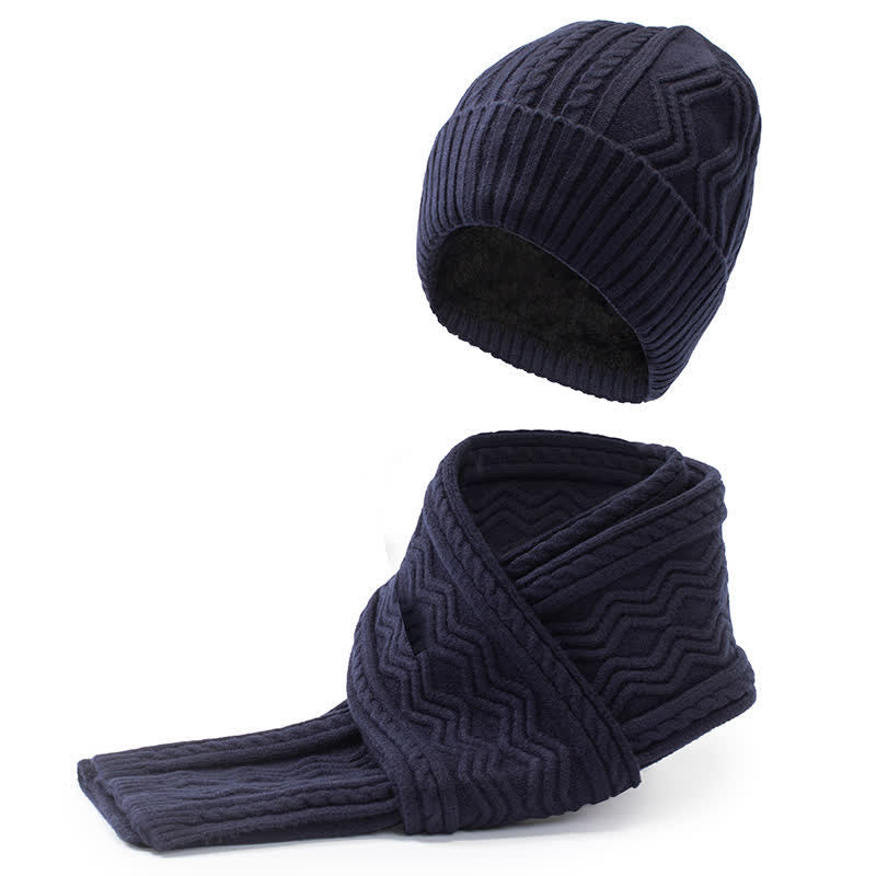 2 pezzi unisex jacquard tinta unita lavorato a maglia cappello sciarpa guanti set - Marina Militare - Regolabile (21 1/4"-22 7/8") - image 5