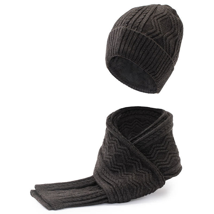 2 pezzi unisex jacquard tinta unita lavorato a maglia cappello sciarpa guanti set - Grigio scuro - Regolabile (21 1/4"-22 7/8") - image 4