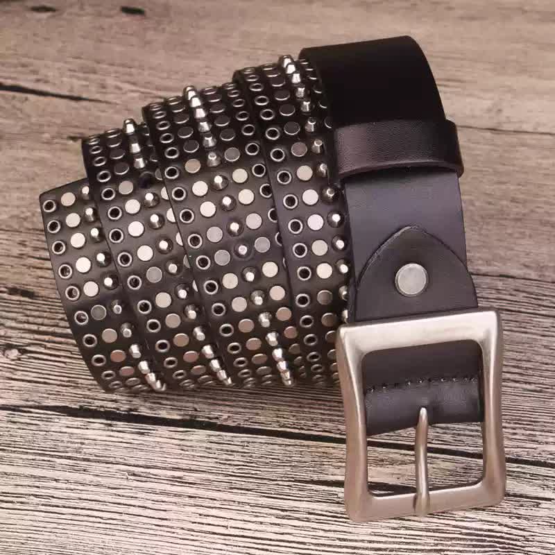 Cintura in pelle con borchie argentate a cinque file Rock - image 1