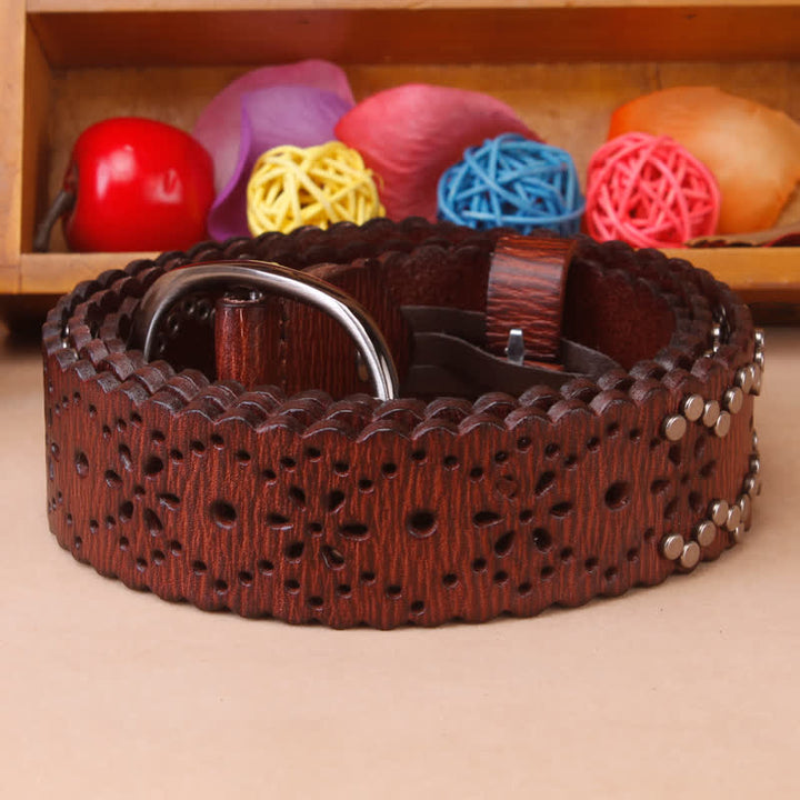 Cintura in pelle con rivetti strappati e screpolati gotici - image 4
