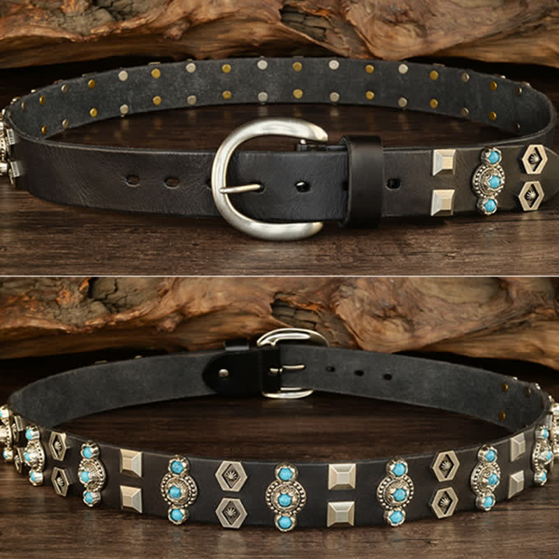 Cintura in pelle con borchie geometriche color turchese, elegante - image 5