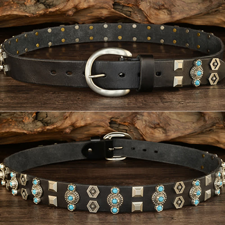 Cintura in pelle con borchie geometriche color turchese, elegante - image 5