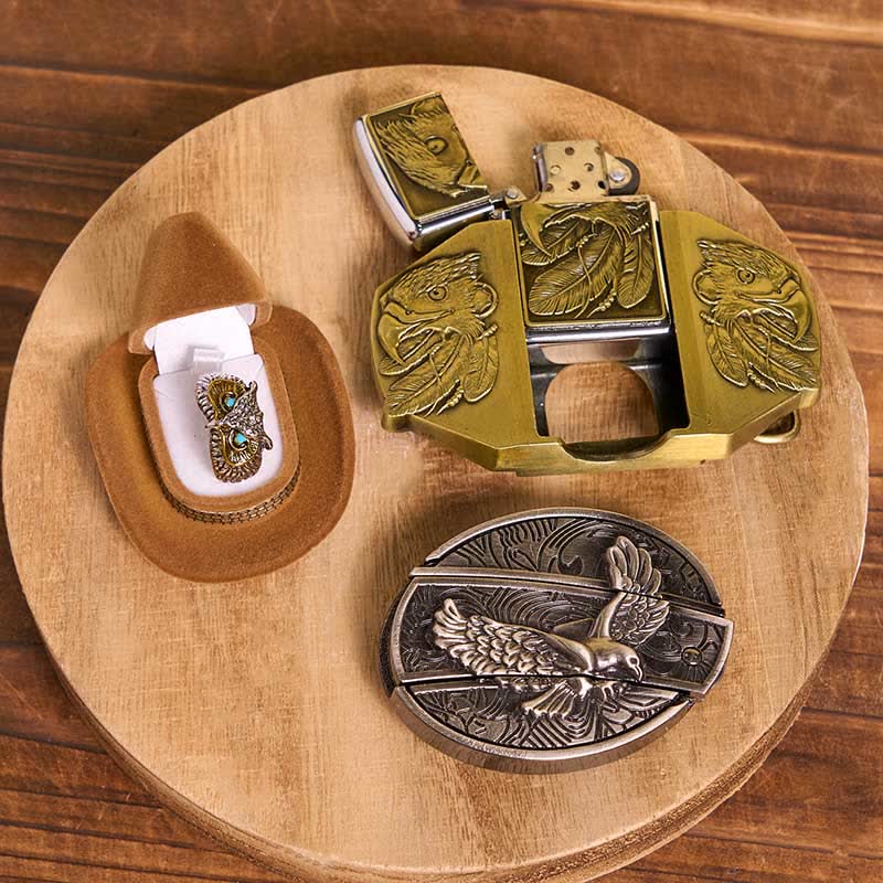 Set di anelli e fibbie per cintura con coltello nascosto fai da te a tema aquila - image 3