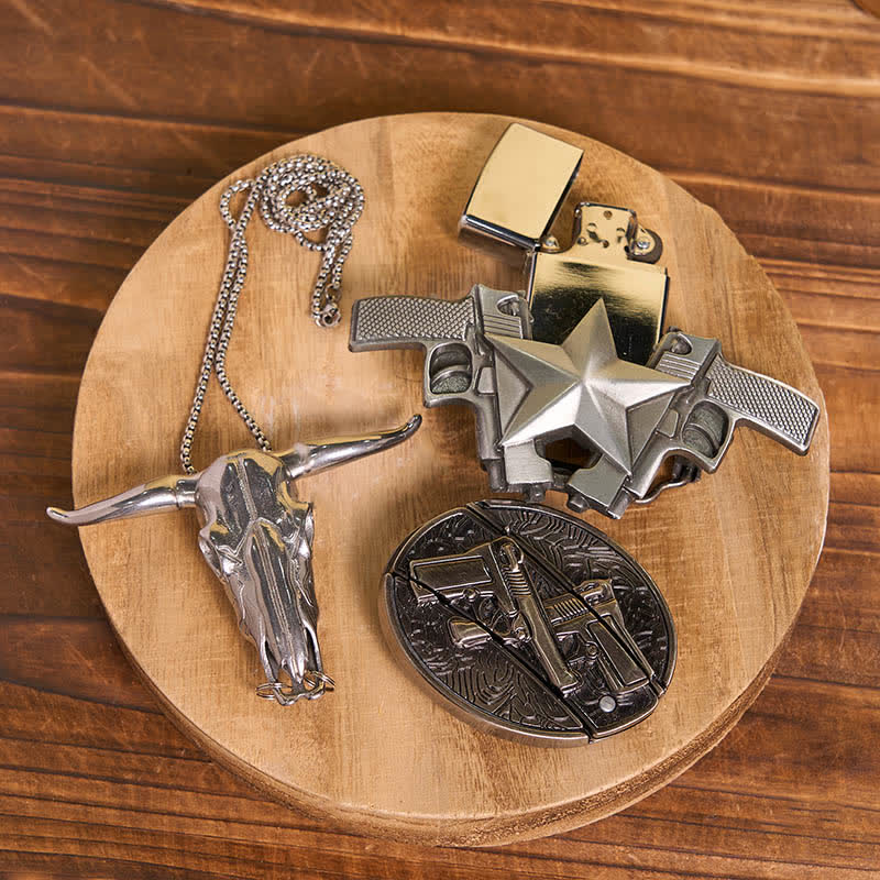 Set fai da te con doppia pistola, coltello nascosto, fibbia per cintura, ciondolo a forma di toro e accendino a cherosene - image 3