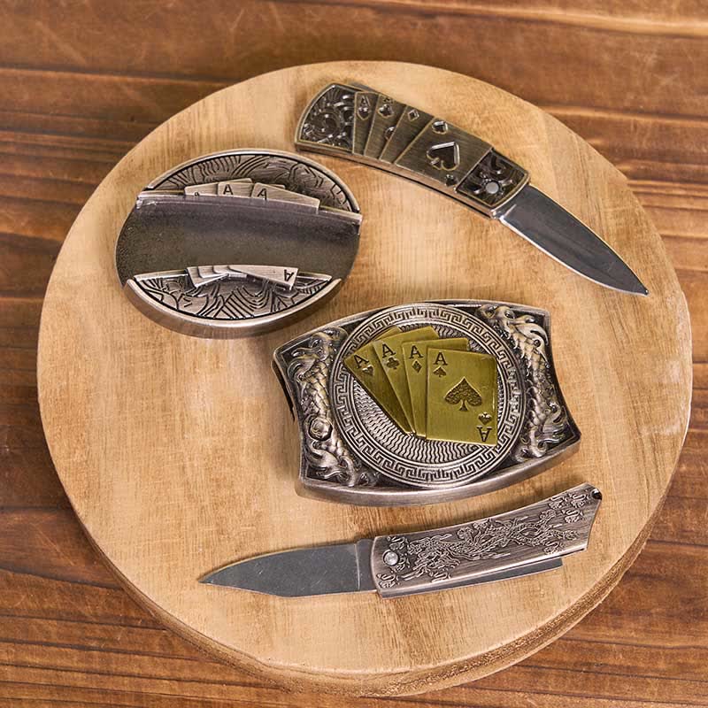 Set di ciondoli a forma di corno di bue con fibbia per cintura, coltello nascosto da poker fai da te - Poker - Senza cintura - Cintura non inclusa - image 3