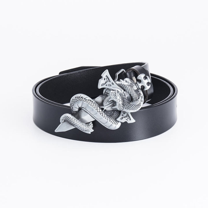 Cintura in pelle da uomo con spada da cavaliere western Snake - Nero - 46 - image 0